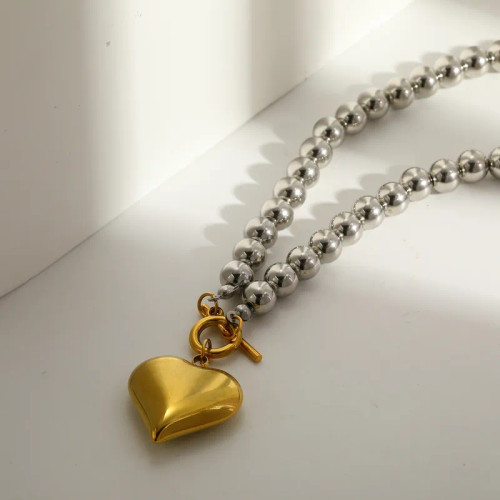 Mixed Metals Two Tone Metal Bead Heart Necklace: LAST ONE!