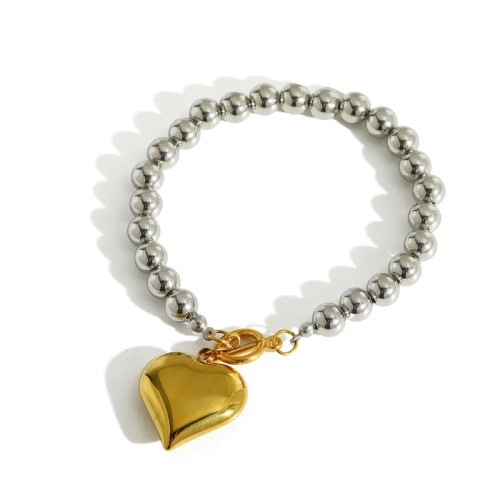 Mixed Metals Two Tone Metal Bead Heart Bracelet: LAST ONE!
