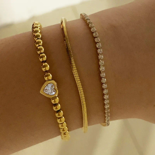 Waterproof Heart Center Metal Bead Bracelet: Gold Or Silver - LAST 2!