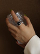 SOLD OUT! Waterproof Natural Black Stone Vintage Inspired Ring: Silver Size 8 LAST ONE!