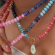 Waterproof Summertime BLUE Natural Stone Necklace: LAST ONE!
