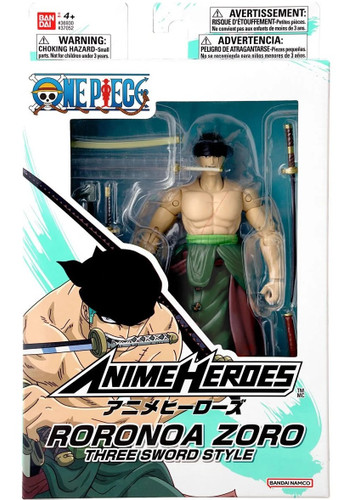 Bandai One Piece Anime Heroes Roronoa Zoro Three Sword Style 6" Figure Bandai One Piece Anime Heroes Roronoa Zoro Three Sword Style 6" Figure