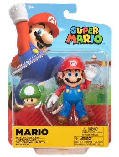 Jakks Pacific World of Nintendo Super Mario Mario with 1 Up Mushroom 4" Figure