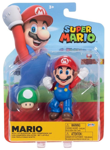 Jakks Pacific World of Nintendo Super Mario with 1-UP Mushroom 4" Figure