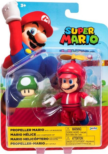 Jakks Pacific World of Nintendo Super Mario Propeller Mario With 1-Up Mushroom 4" Figure