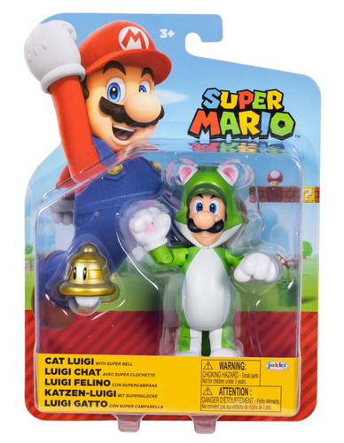 Jakks Pacific Super Mario Wave 49 Cat Luigi with Super Bell 4" Figure