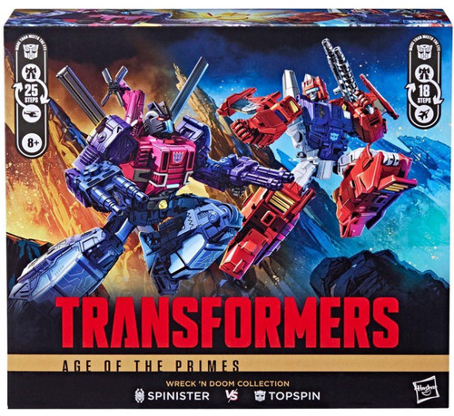  Hasbro Transformers Age of the Primes Wreck 'n Doom Collection Topspin vs Spinister 