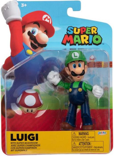 Jakks Pacific World of Nintendo Luigi with Super Mushroom 4" Figure