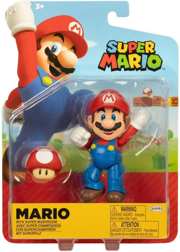 Jakks Pacific World of Nintendo Super Mario Standard Mario With Power Up Mushroom 4" Figure