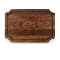 Carved Monogram 12" x 18" Scalloped Walnut Cutting Board w/ Engraved Signatures
