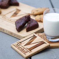 Standard Monogram Engraved Cutting Board with FREE Coasters!