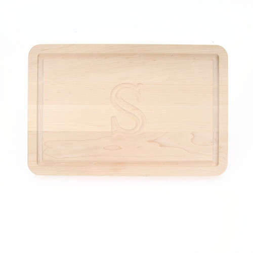 Carved Initial 10 1/2" x 16" Rectangle Maple Cutting Board w/Laser Engraved Signatures