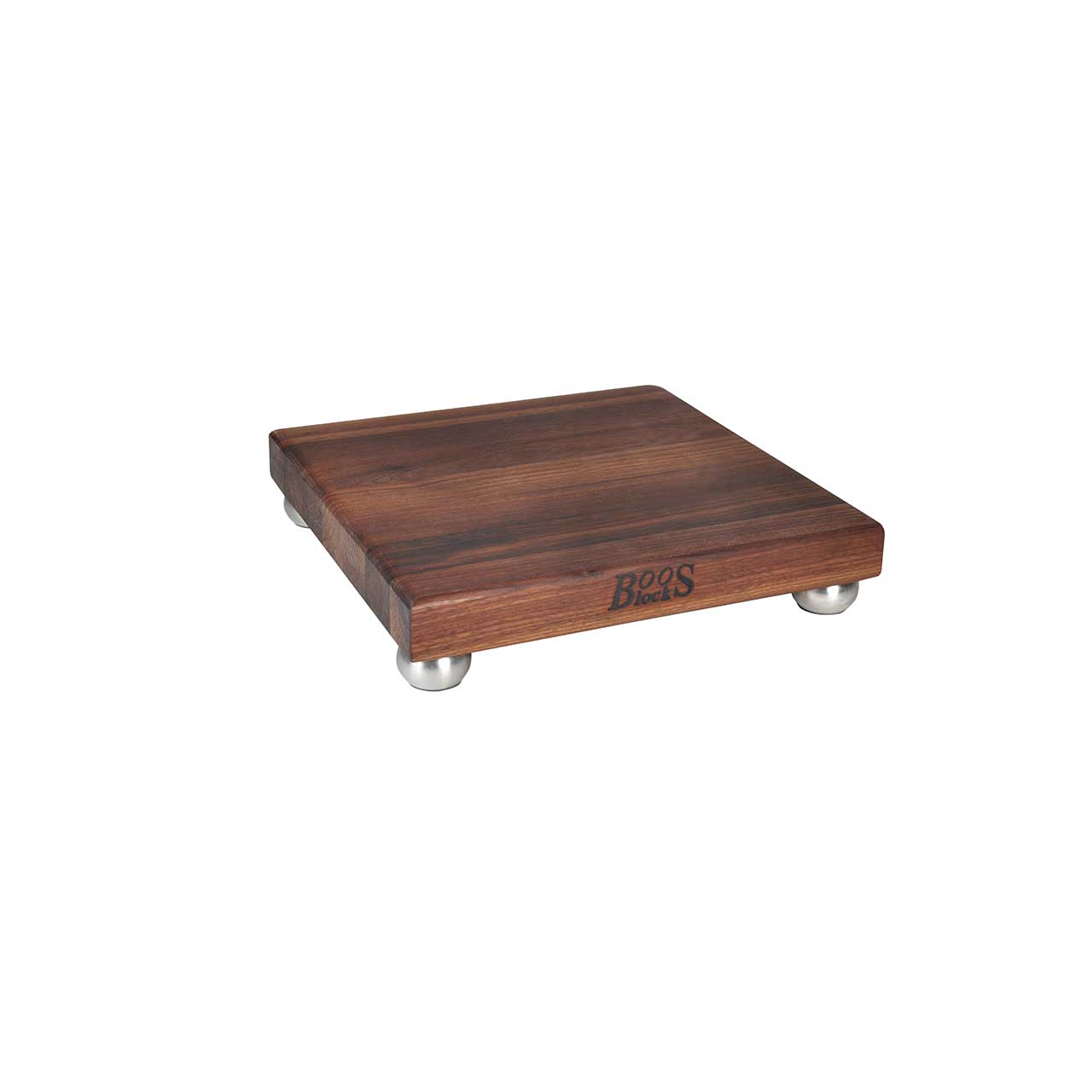 John Boos WAL-12SS Walnut Cutting Board with Stainless Steel Feet 12 x 12 x 1-1/2