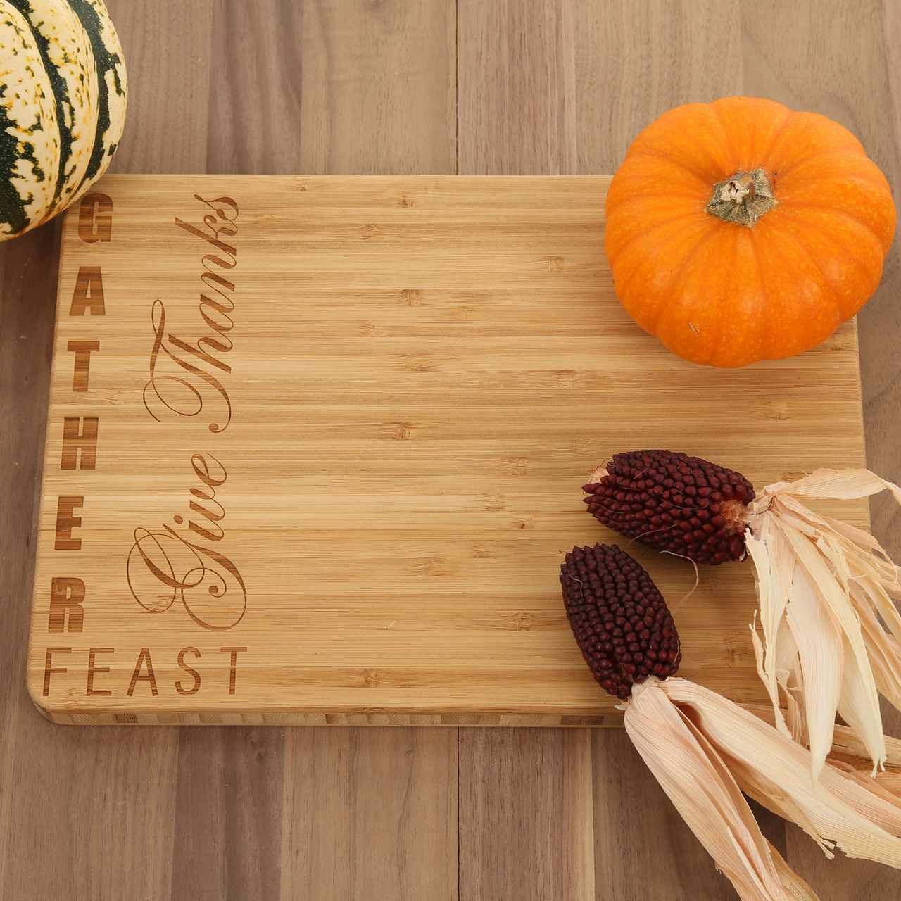 Gather, Feast, Give Thanks - Thanksgiving Bamboo Cutting Board