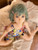 upper body close up face green hair anime style look