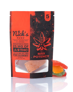 Max Potency (Code Red) by Nick's Nugs 25 mg ∆9 | 75 mg CBD Gummy Max Potency (Code Red) by Nick's Nugs 25 mg ∆9 | 75 mg CBD Gummy