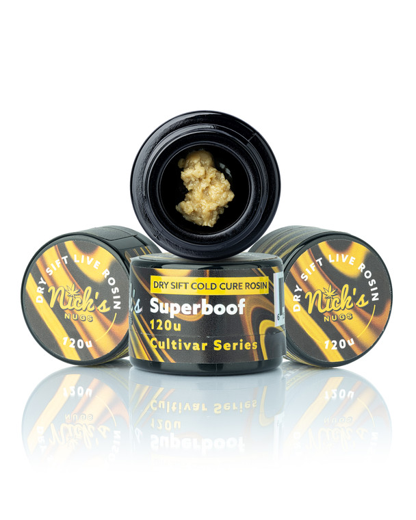 Nick's Nugs Exclusive | Super Boof Dry Sift Cold Cure Live Rosin — 120u - 1g