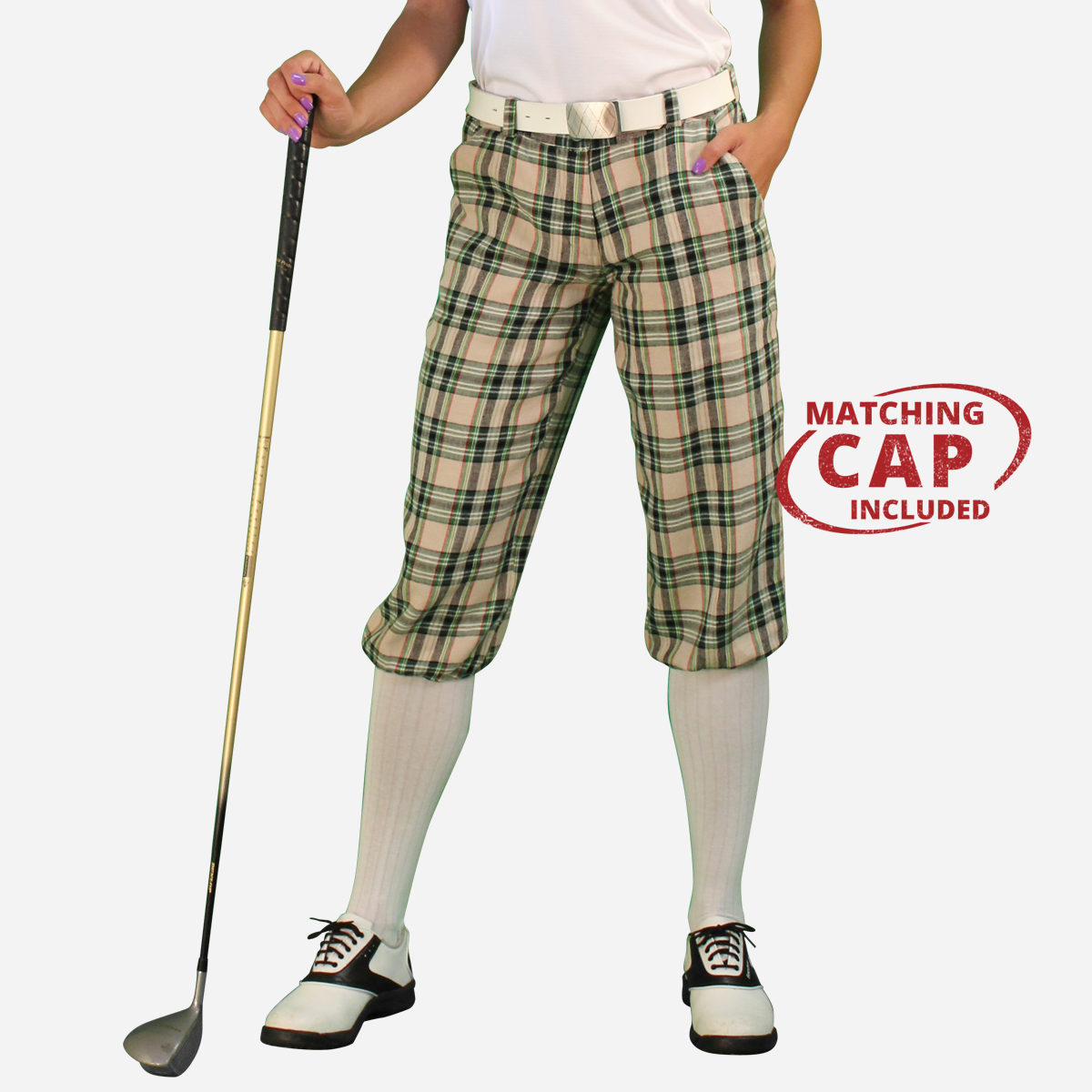 Par 5' Ladies Plaid Golf Knickers & Cap