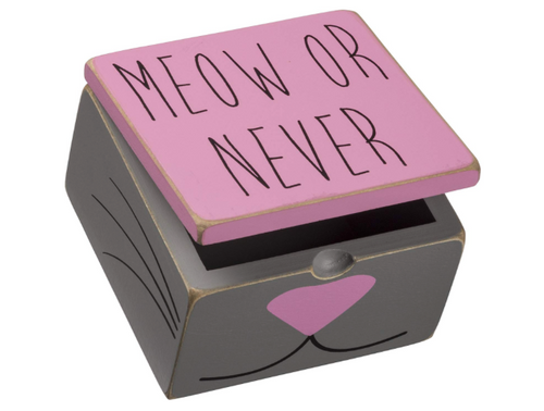 Primitives by Kathy PBK Pet Decor - Meow or Never Pink Gray Hinge Box