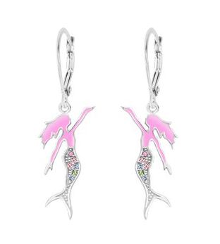 Chanteur Crystal Pink Enamel Mermaid Leverback Earrings