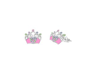 Chanteur Pink Crown with Multi-Colored Crystals Screwback Earrings