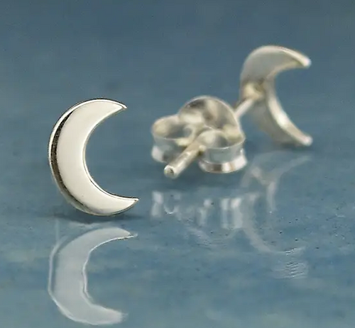 Sterling Silver Crescent Moon Post Earrings 7x5mm