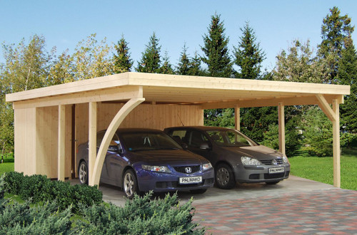 Here is the Karl 4 Car Shelter with the optional carport extension showing this as an example. This can be used for storing tools or spare parts for vehicles.