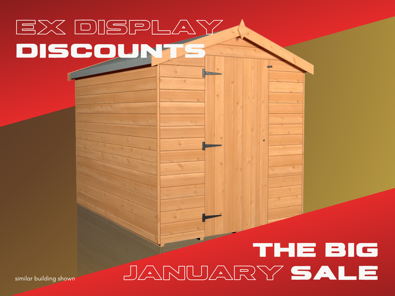 Ex-Display Norfolk 8ft x 6ft Standard Apex Shed currently on display at our Norwich Display Site