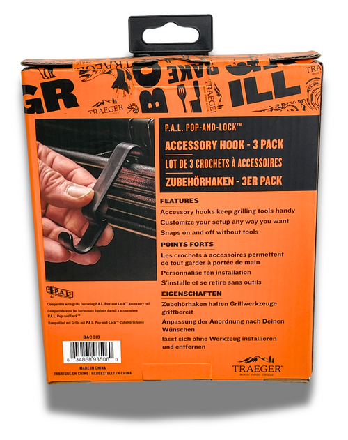 BAC613 - TRAEGER PELLET GRILLS GENUINE ACCESSORY - P.A.L. POP-AND-LOCK ACCESSORY HOOKS 3 PACK