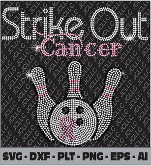 Rhinestone Template - Bowling Strike Out Cancer