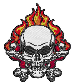 Embroidery Patch - Flaming Skull & Crossbones