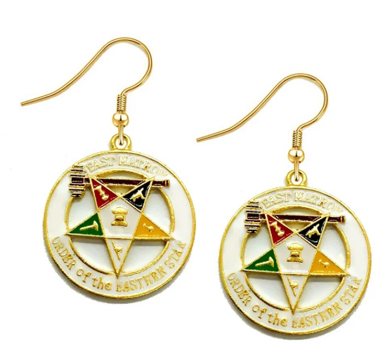 OES Gold Tone Earrings - Past Matron Pentagon Up