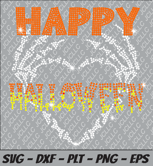 Rhinestone SVG - Happy Halloween Skull Hands