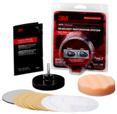 3M 39008 KIT With 1 Ounce Headlight Lens Polish/ Rubbing Compound/ Disc Pad Holder/ Soft Interface Pad/ Six Sanding Discs/ Four Finishing Discs/ Trizact Disc/ Buffing Pad