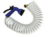 WHITECAP IND P-0440 WHITE COILED HOSE W/NOZZLE - 15' Coiled; 15 Foot Hose Length; 3/4 Inch Male And Femal Fitting; Polyurethane; With Adjustable Nozzle