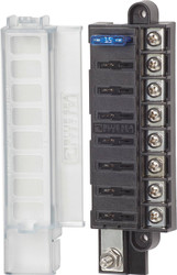 BLUE SEA 5046-BSS FUSE BLOCK STBLADE COMPAC 32 Volt DC; 100 Amp Per Block/ 30 Amp Per Circuit; Uses ATO/ ATC Blade Style Fuse; With 8 Circuits/ Protective Cover/ 8 Write-On Circuit Labels; Tin-Plated Copper Buses