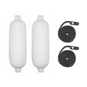 TAYLOR MADE 310162P 6' X 22' BG FENDER 2 PK.WHITE W/BLK Ribbed; Round; 6 Inch Diameter x 22 Inch Length; White; Vinyl; With Needle Type Valve For Inflation And 6 Foot Length Black Fender Line; Pack Of 2