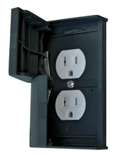 VALTERRA LLC DG52522SVP BLACK STD EXT CVR W/REC  52522SCREC Black; Weatherproof; With Gasket/ Flanged Horizontal Box/ 2 Self-Closing Flip Lids With Gasket/ Standard Duplex Receptacle