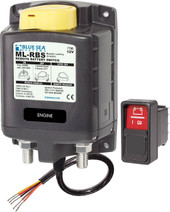 BLUE SEA 7700-BSS SOLENOID ML 500A 12V RBS W/MANCTRL Manual Control; 12 Volts DC; 500 Amps; Black; With SPDT Remote Control Contura Switch - Mom ON-OFF-Mom ON; Silver Alloy Contact