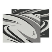 FAULKNER 53008S MAT MOD SWISH BLACK/GREY 9 X 12 Modern Swish Design; 12 Foot Length x 9 Foot Width; Black/ Gray; Polypropylene; Reversible Fabric; Mold And Mildew Resistant; Without Grommets; With Carry Bag; With Corner Tie-Downs