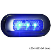 T-H MARINE LED-51823-DP BLUE OBLONG COURTESY LED Surface Mount; Blue 3-LED Bulb; 3 Inch Length x 1-1/4 Inch Width Oval; Polished Stainless Steel Bezel; With Mounting Hardware