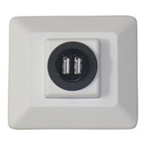 VALTERRA LLC DG61031VP BL 12V METAL OUTLET CAP For USB Charging; Square; 3-7/8 Inch Length x 3-1/2 Inch Width x 2-1/4 Inch Thick; 2 Power Ports; White; With Decorative Bezel Mount; 12 Volt/ 2.1 Amp