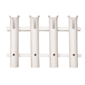 TACO METALS P03-064W ROD RACK  4 POLY ROD HOLDER TACKLE Surface Mount; Holds Four Spinning or Casting or Conventional Fishing Rods; Held by Fishing Rod Butt; White; Polyethylene; With Base/ Fishing Rod Holder