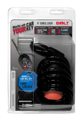 STRATTEC SEC 7023722 6' CABLE LOCK FORD CENTER CUT 6 Foot Length; Key Lock; 1/4 Inch Black Vinyl Coated Coiled Cable; Opens With Vehicle Ignition Key; For Ford Side Cut Key
