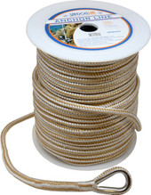 SEA DOG 302110100G/W-1 DOUBLE BRAIDED NYLON ANCHOR LN Double Braided Nylon Rope; 825 Pound Working Load Limit; 3/8 Inch Diameter x 100 Foot Length; Gold/White; Stainless Steel Thimble