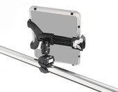 SCANSTRUT RLS-508-402 ROKK MINI TABLET MOUNT KIT WITH RAI For 5 To 8-1/4 Inch Width Tablets; Rail Base; Mounts On 3/4 To 1-1/4 Inch Rail; Black/ White; 2.65 Pound Maximum Load Capacity; With Top Plate/ 360 Degree Body/ Rail Base