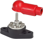 BLUE SEA 2101-BSS POWERPOST PLUS 1/4IN 1/4 Inch-20 Thread Size x 1 Inch Length Stud; Eight No 8-32 Screw; 48 Volts; 150 Amps; Tin-Plated Copper Bus; With Red Cover