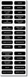 BLUE SEA 8031-BSS LABEL KIT AC PANEL BASIC For Traditional Metal Panels/ ST Glass Fuse Blocks/ Contura Water Resistant Fuse Panels; AC Label Kit; Large Format Labels; Rectangular; Black With White Letter; Set Of 30