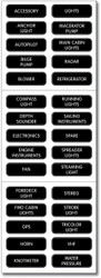 BLUE SEA 8030-BSS LABEL KIT DC PANEL BASIC For Traditional Metal Panels/ ST Glass Fuse Blocks/ Contura Water Resistant Fuse Panels; DC Label Kit; Large Format Labels; Rectangular; Black With White Letter; Set Of 30