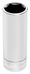 PERFORM TOOL W32420 SOCKET DP 20MM 1/2 Inch Drive; 20 Millimeter; Metric; Deep Socket; 6 Point; Polished Nickel Chrome Plated; Vanadium Alloy Steel; Single